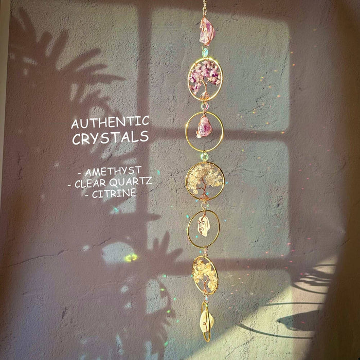 Chakra Gemstone Suncatcher - Amethyst, Citrine, Quartz