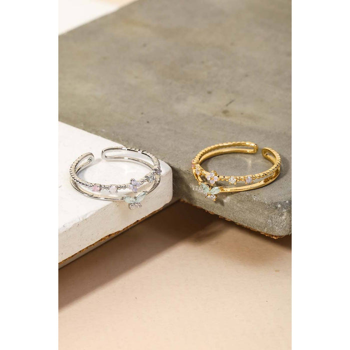 Double Line Rhinestone Fashion Ring