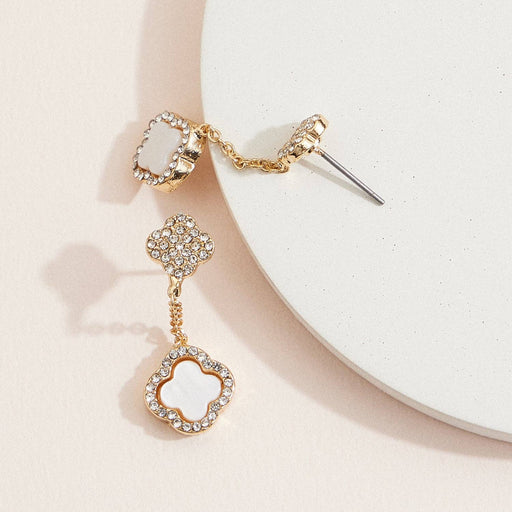 Crystal & Mother of Pearl Clover Gold-Tone Earrings