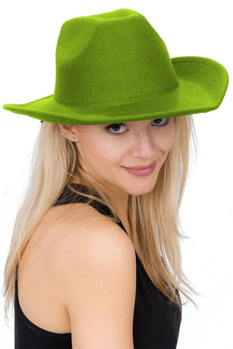 Plain Faux Felt Cowboy Wide Brim Hat