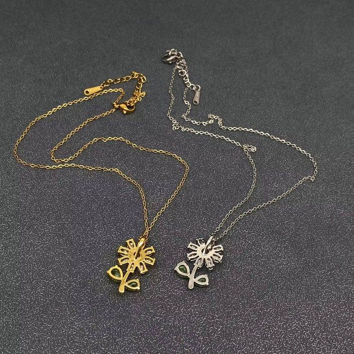 Cubic Zirconia Sunflower Charm Gold-plated Necklace