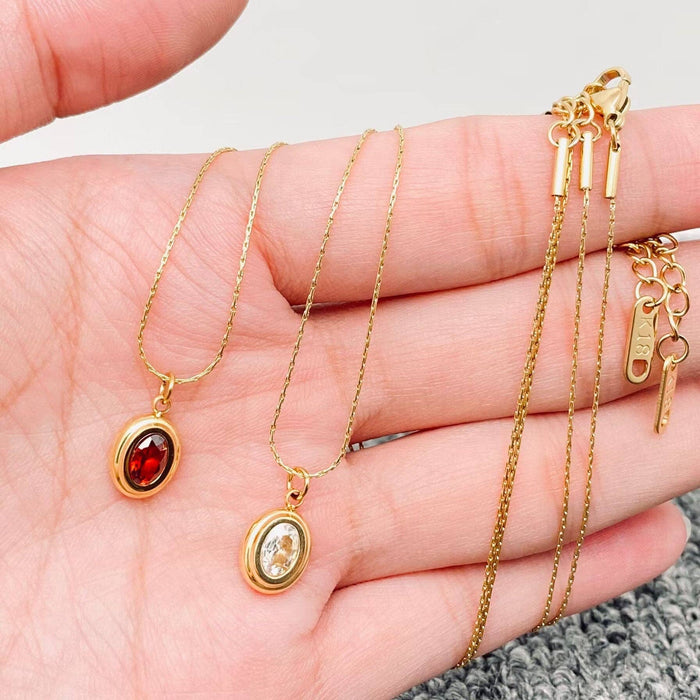 Oval Zircon 18K Gold Plated Stainless Steel Necklace - FGS