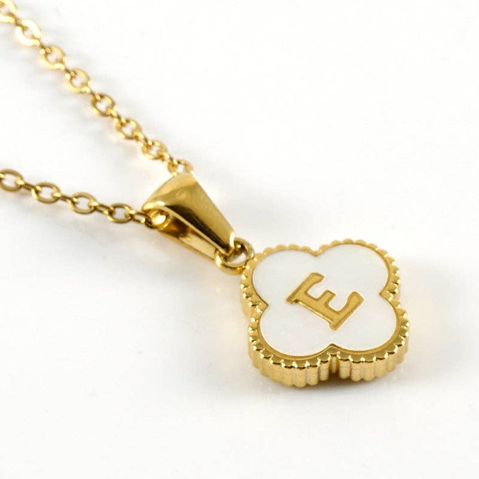 Clover Shell Initial Charm Golden Stainless Steel Necklace