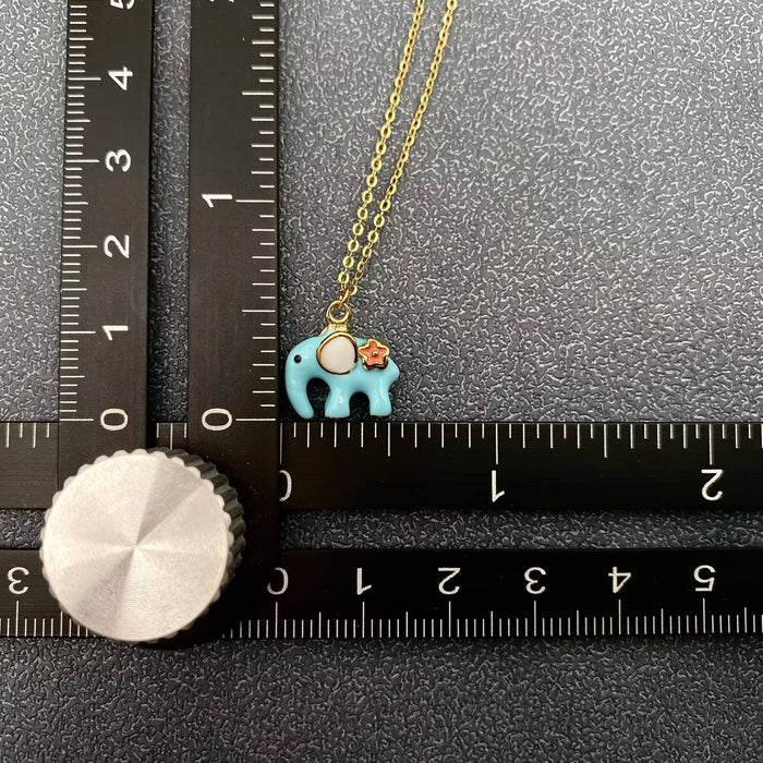 Cute Blue Enamel Elephant 18K Golden S.Steel Neclace - FGS