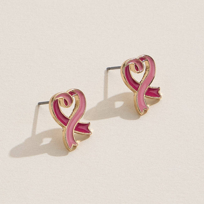 Pink Ribbon Epoxy Stud Earrings