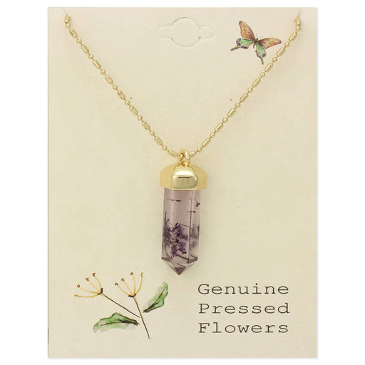 Cottage Floral Dried Lavender Crystal Necklace
