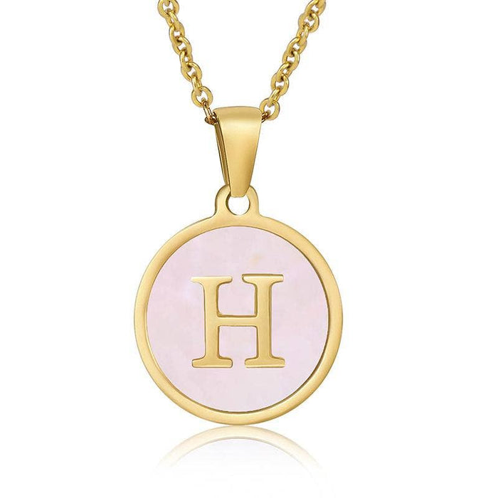 Pink Shell Initial 18K Gold Plated SS Round Charm Necklace