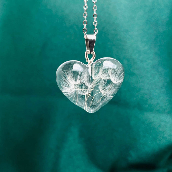 Dandelions Dried Plant Heart-shaped Charm Necklace - PDF