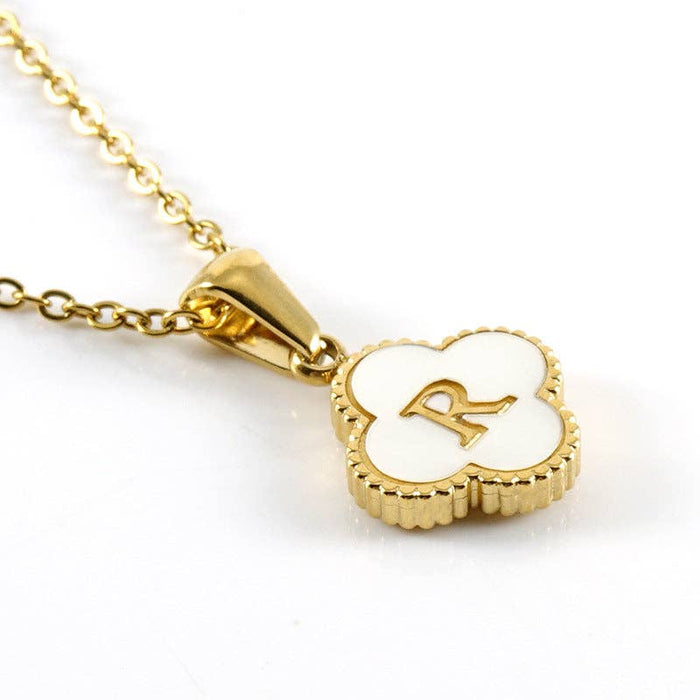 Clover Shell Initial Charm Golden Stainless Steel Necklace