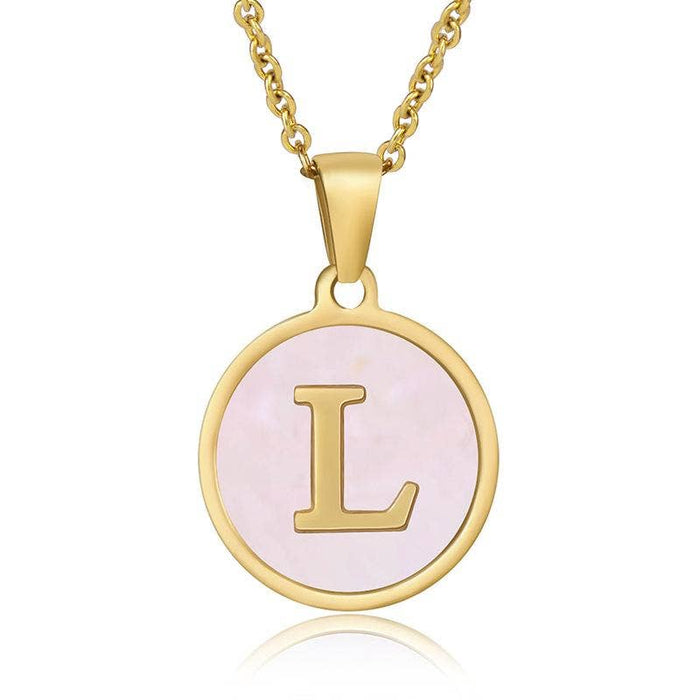 Pink Shell Initial 18K Gold Plated SS Round Charm Necklace