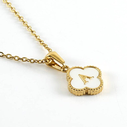Clover Shell Initial Charm Golden Stainless Steel Necklace