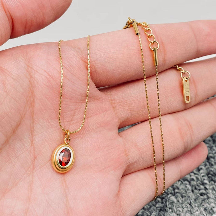 Oval Zircon 18K Gold Plated Stainless Steel Necklace - FGS