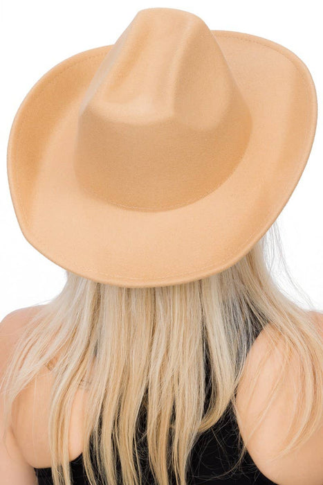 Plain Faux Felt Cowboy Wide Brim Hat