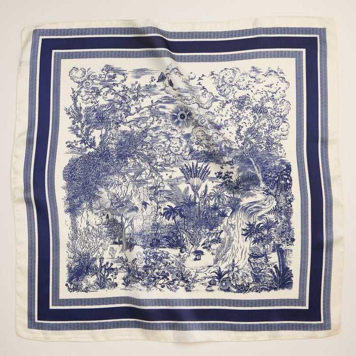 Elegant Vintage-Inspired Toile Print Silk Feel Scarf