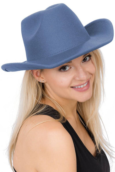 Plain Faux Felt Cowboy Wide Brim Hat