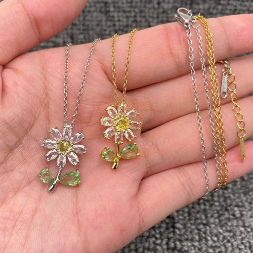 Cubic Zirconia Sunflower Charm Gold-plated Necklace