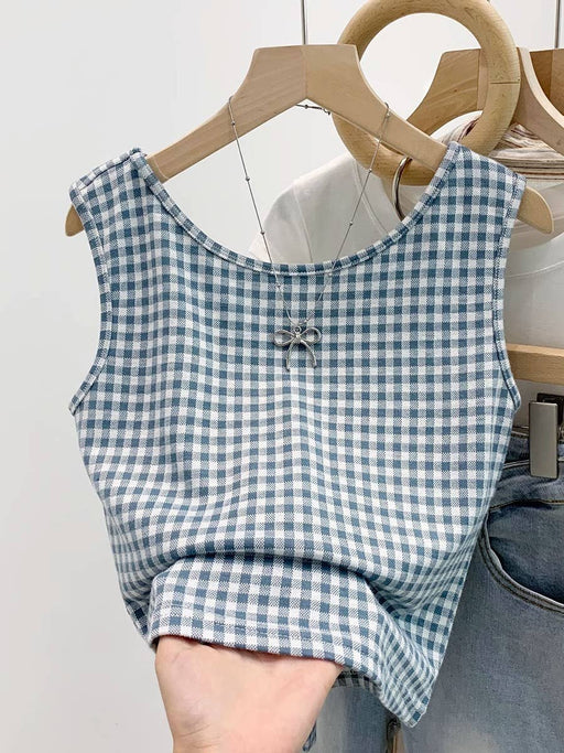 Gingham Bow-Tie Back Sleeveless Top