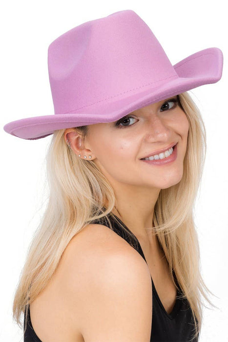 Plain Faux Felt Cowboy Wide Brim Hat