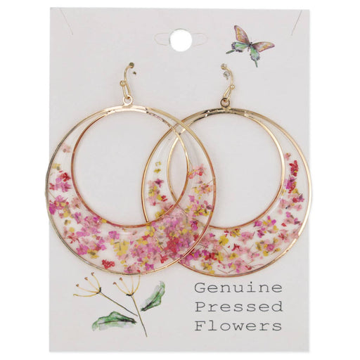 Pink Posy Dried Flower Circle Earrings