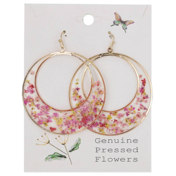Pink Posy Dried Flower Circle Earrings