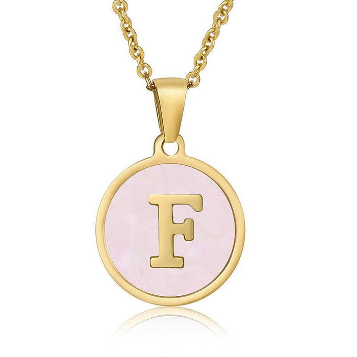 Pink Shell Initial 18K Gold Plated SS Round Charm Necklace