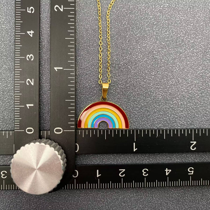 Enamel Rainbow Charm 18K Gold Plated S.Steel Necklace - FGS