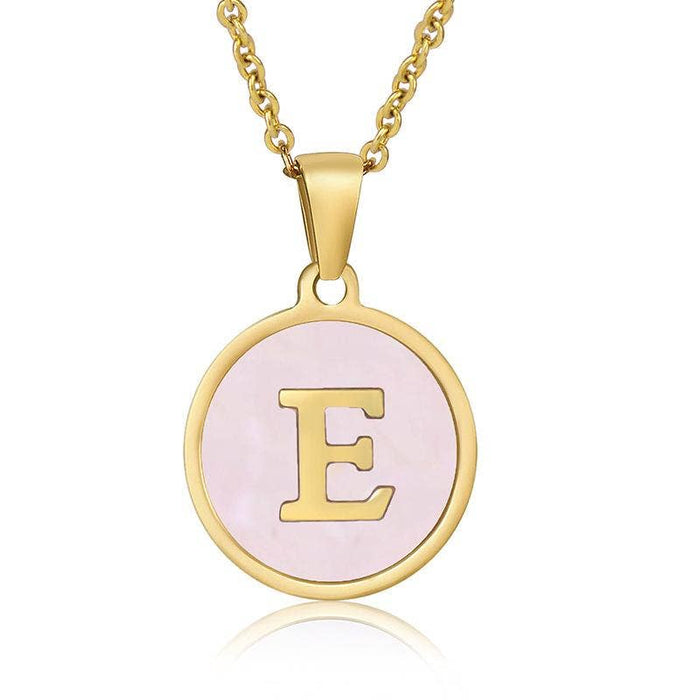Pink Shell Initial 18K Gold Plated SS Round Charm Necklace