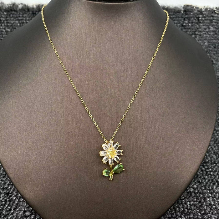 Cubic Zirconia Sunflower Charm Gold-plated Necklace