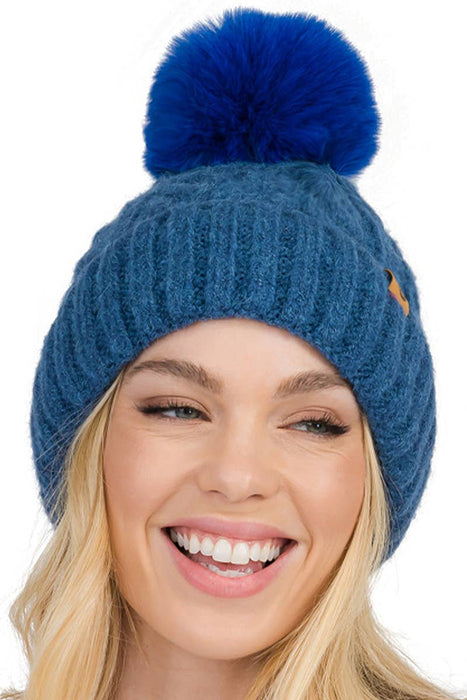Variegated Cable Knitted Fuzzy Fleece Lined Beanie
