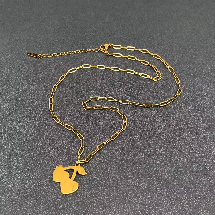 Pink Heart Cherry Charm 18K Gold Plated S.Steel Necklace-FGS