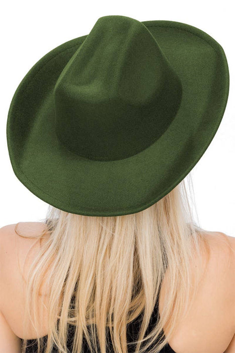 Plain Faux Felt Cowboy Wide Brim Hat