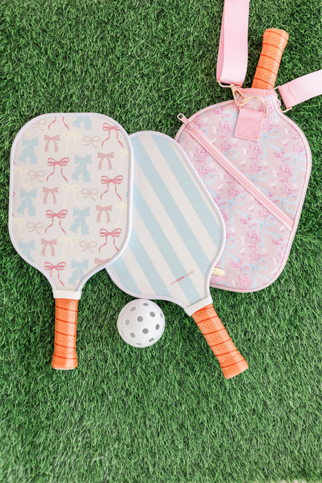 Pastel Bows and Stripes Double-Sided Pickleball Paddle