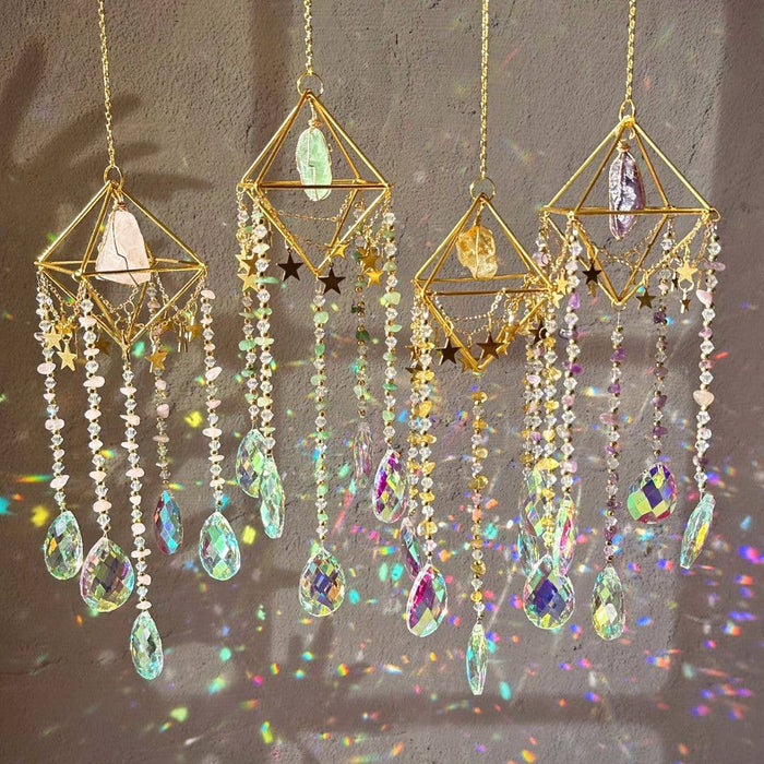 Crystal Suncatcher: Amethyst, Citrine, Rose Quartz, Fluorite