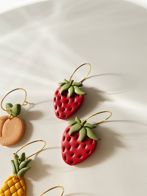 Strawberry Hoops - Polymer Clay Earrings