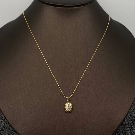 Oval Zircon 18K Gold Plated Stainless Steel Necklace - FGS
