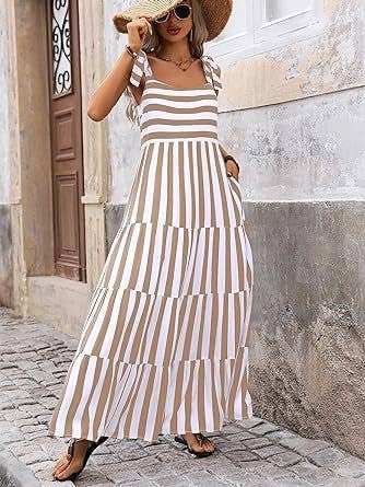 Striped and Floral Sleeveless Maxi Dress