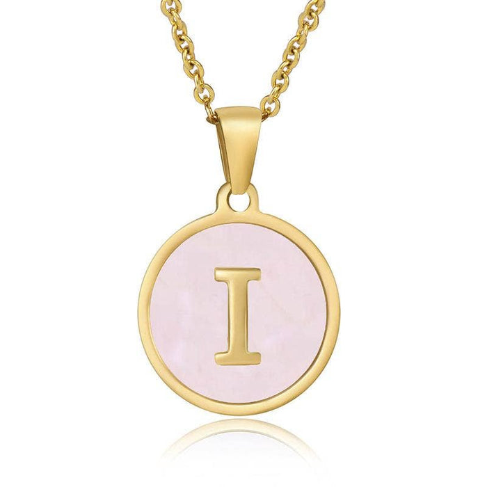 Pink Shell Initial 18K Gold Plated SS Round Charm Necklace