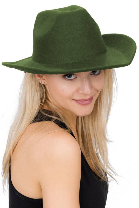 Plain Faux Felt Cowboy Wide Brim Hat