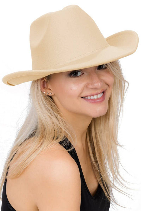 Plain Faux Felt Cowboy Wide Brim Hat