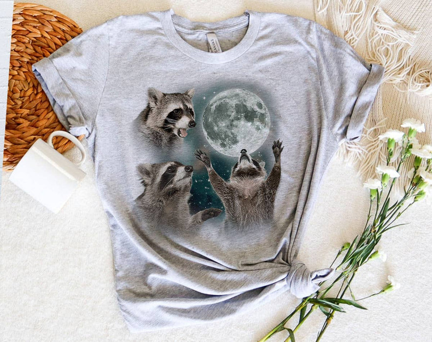 PREORDER 3 Raccoons Howling - Funny Raccoon Moon Meme T-Shirt
