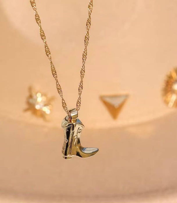 CowGirl Costal Dainty Boot Necklace 14K Steel "Kick ASS"