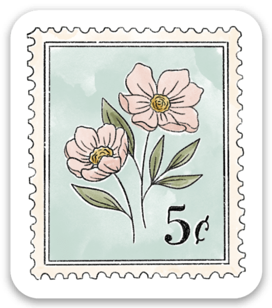 Light Blue Floral Stamp Sticker 2x1.75in
