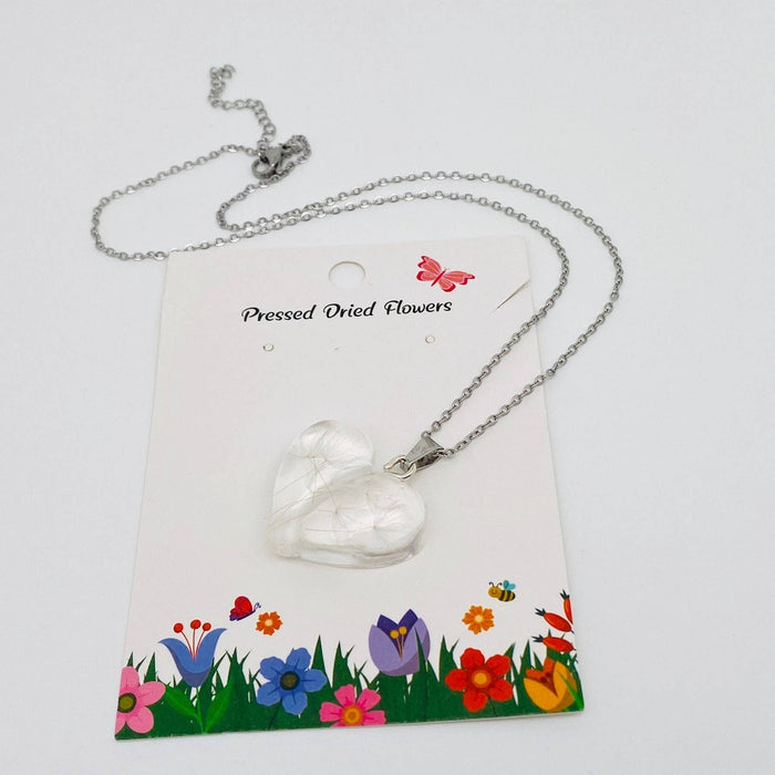Dandelions Dried Plant Heart-shaped Charm Necklace - PDF