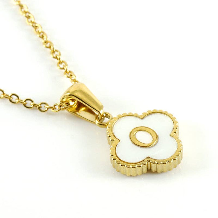 Clover Shell Initial Charm Golden Stainless Steel Necklace