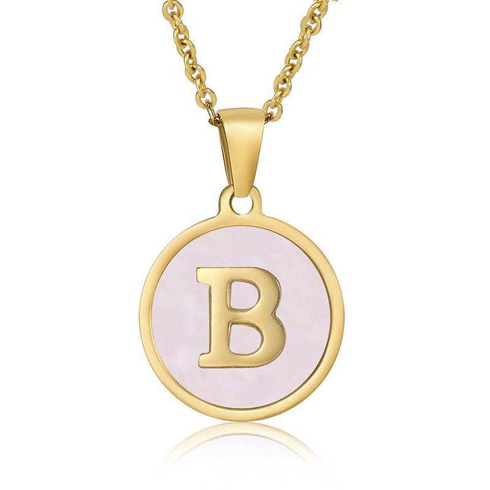 Pink Shell Initial 18K Gold Plated SS Round Charm Necklace