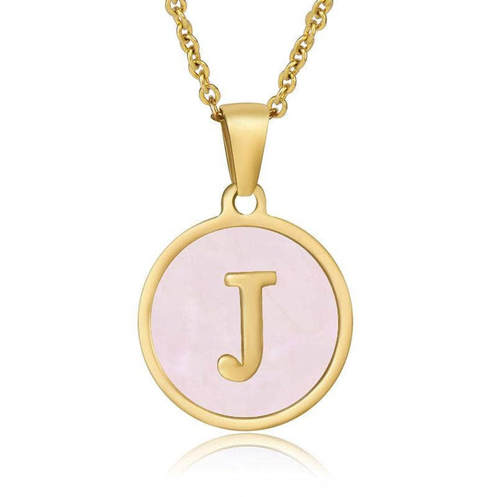 Pink Shell Initial 18K Gold Plated SS Round Charm Necklace