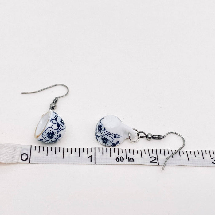 Ceramics Tea Cup Design Charm Dangle Earrings