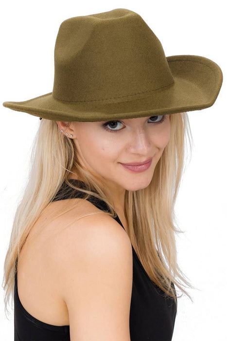Plain Faux Felt Cowboy Wide Brim Hat