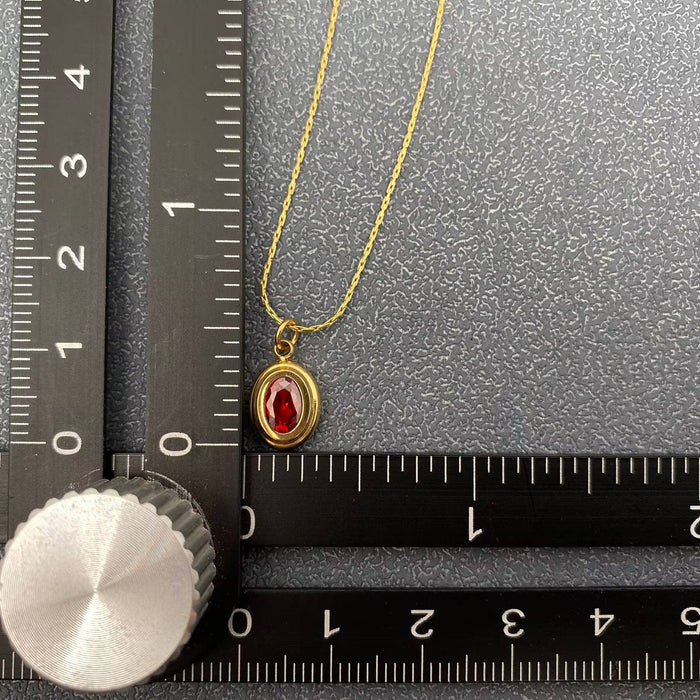 Oval Zircon 18K Gold Plated Stainless Steel Necklace - FGS