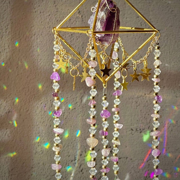 Crystal Suncatcher: Amethyst, Citrine, Rose Quartz, Fluorite